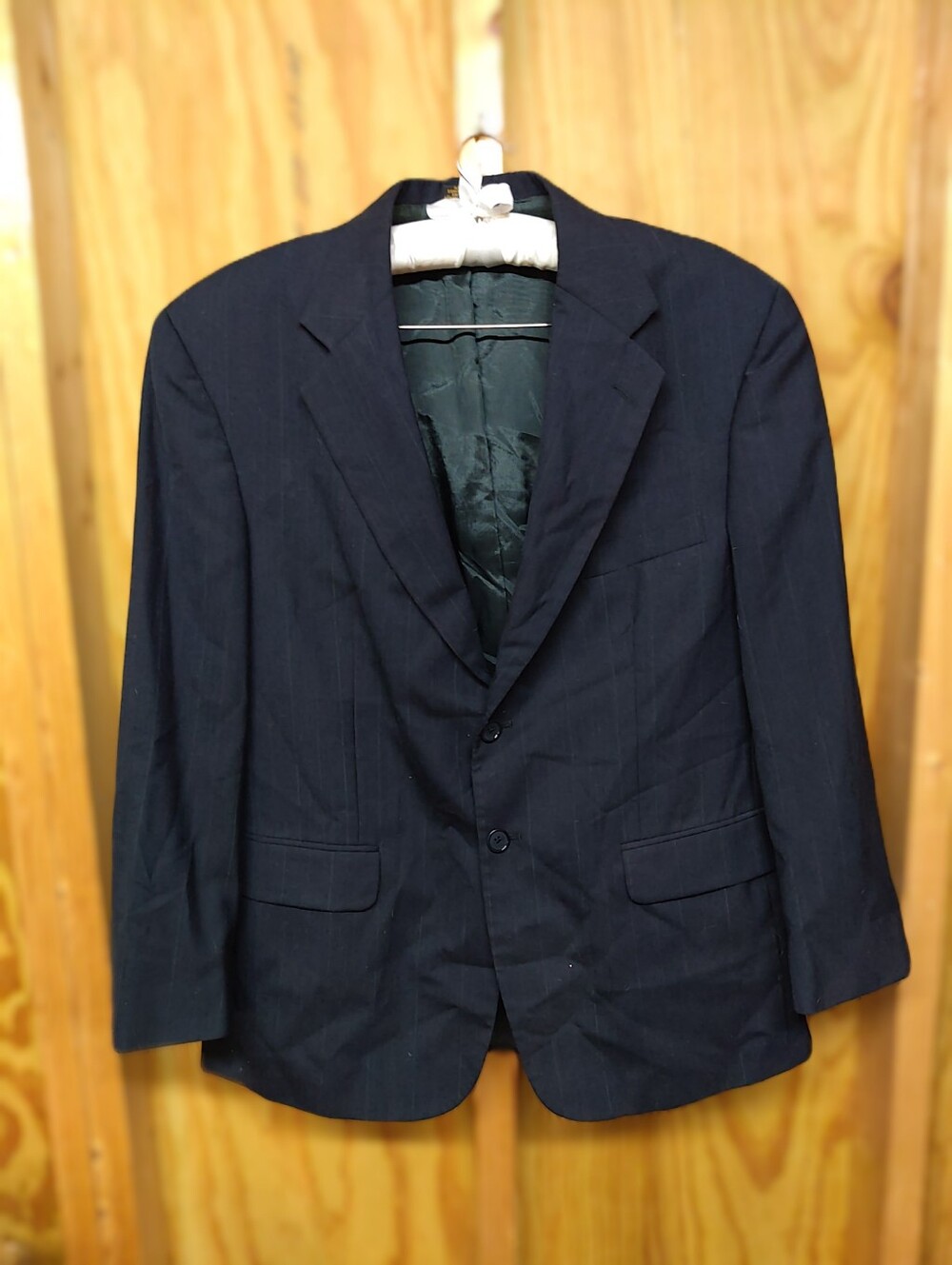 Towncraft Mens 42 Short Pinstripe Suit Jacket Blazer Navy Blue Dacron Wool Blend